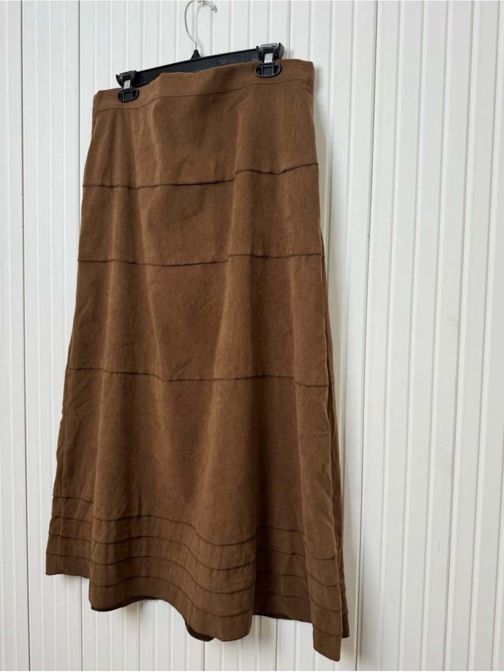 D & Co Tiered Maxi Skirt Womens Brown Faux Suede Large Boho Western Cowgirl